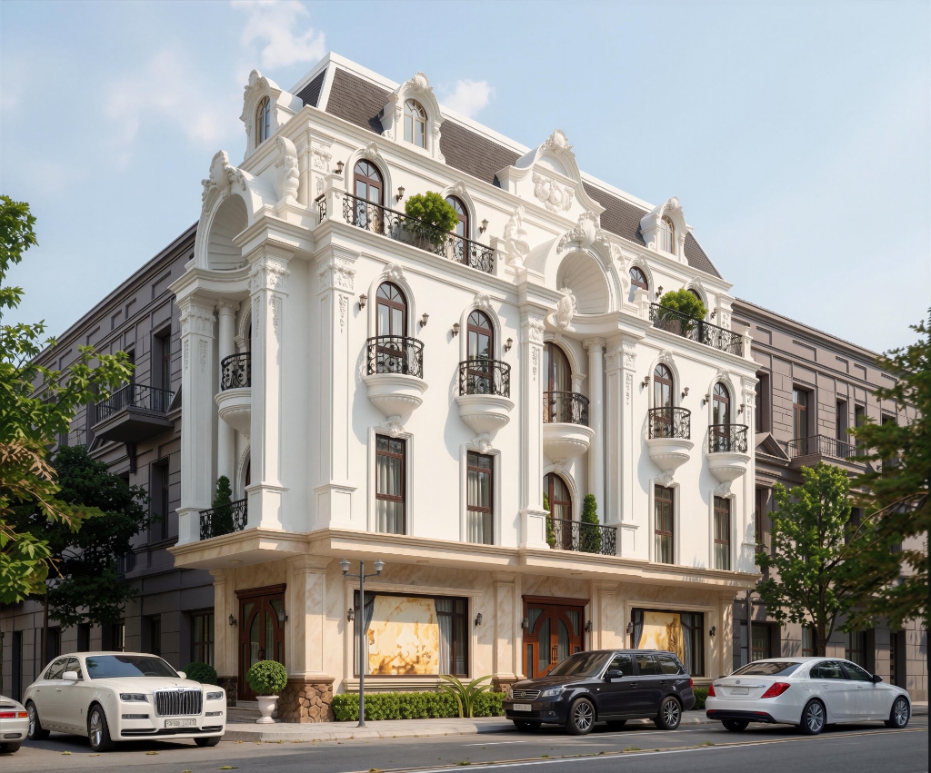 Thiết kế nhà phố cổ điển Pháp lô góc 2 mặt tiền The Grand Classic Corner tại Phú Thọ