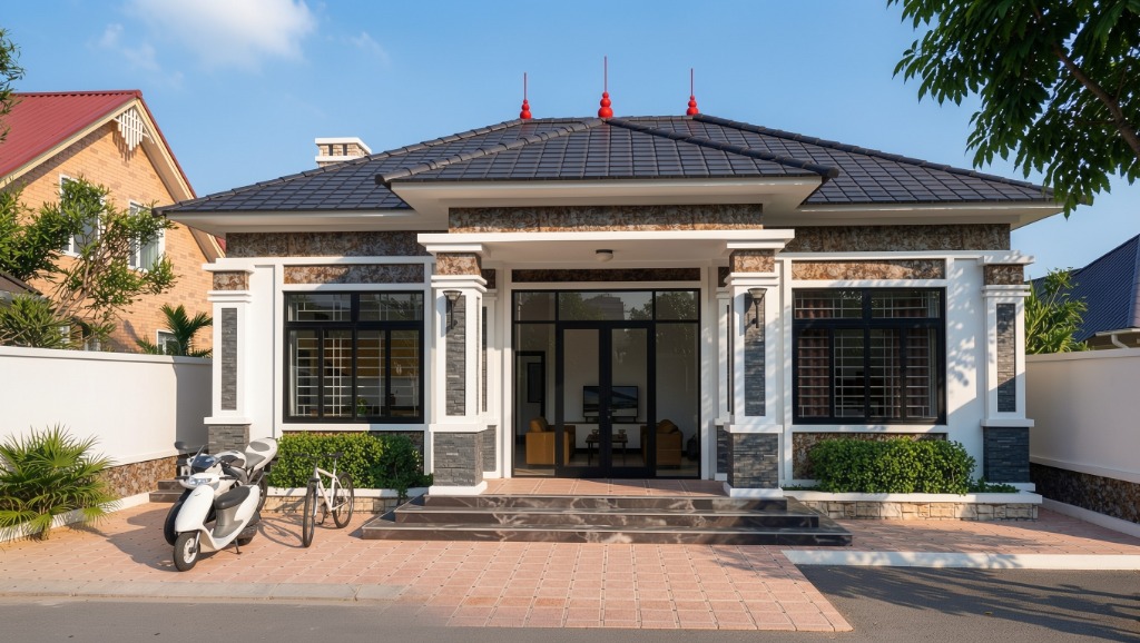 Tải miễn phí bản vẽ thiết kế nhà vườn mái Nhật 102.8m² 3 phòng ngủ chuẩn phong thủy