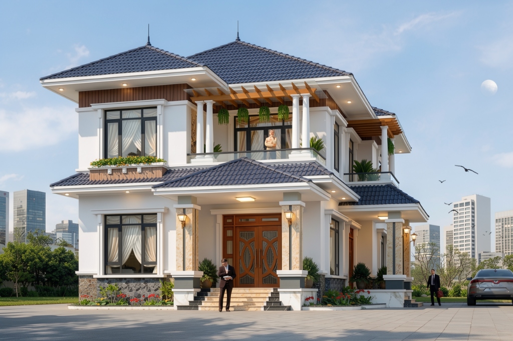 Thiết kế biệt thự mái Nhật hiện đại Harmony Villa tại Việt Trì Phú Thọ