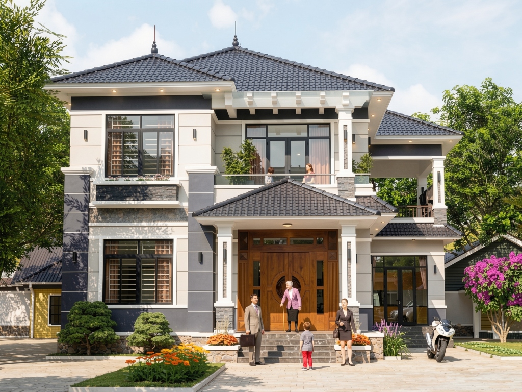 Biệt thự mái Nhật hiện đại sinh thái