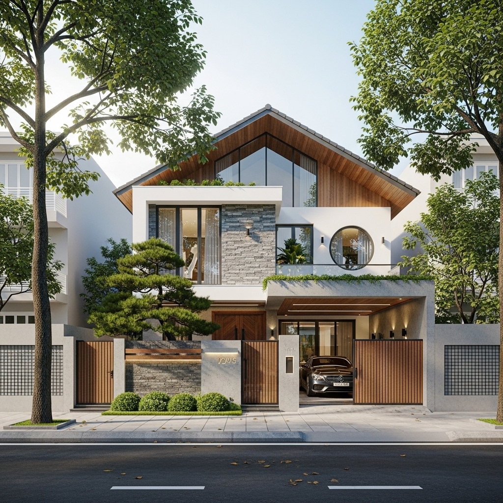Biệt thự mái dốc hiện đại The Gable House tại phường Hòa Bình, Phú Thọ