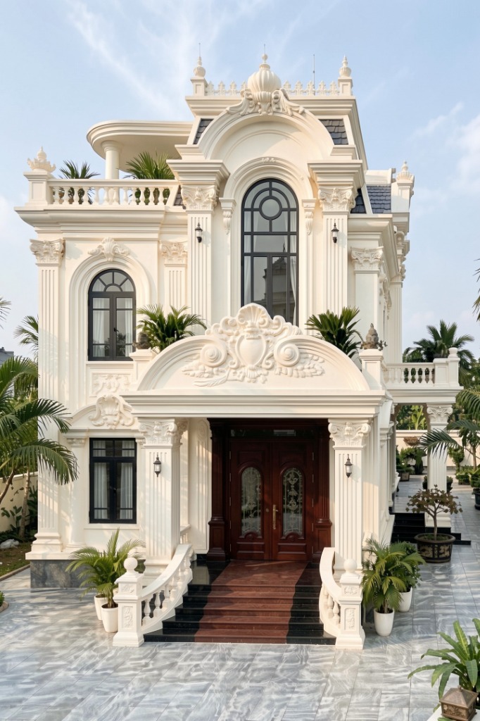 Thiết kế biệt thự Tân cổ điển mái Mansard 3 tầng tại Việt Trì Phú Thọ